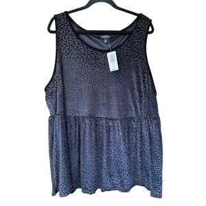Torrid Black Leopard Velvet Tiered Babydoll Tank Tunic Top Plus Size‎ 4X